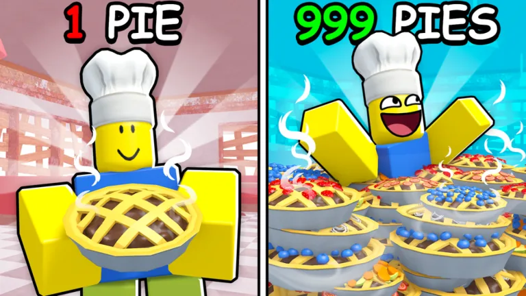 Bake or Die pie progression — single pie noob beginner versus 999-pie endgame stack